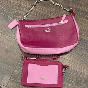 Coach Two-Tone Pink Leather Shoulder Bag Set